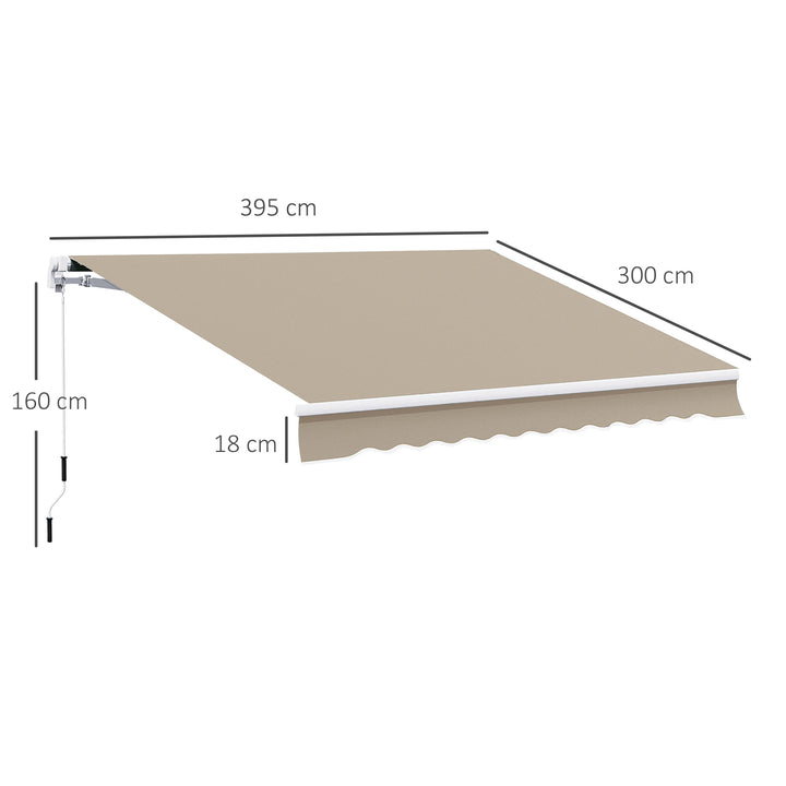 Foldbar markise, justerbar klemmemarkise, terrassemarkise, 3,95 x 3m, solafskærmning med håndsving, balkonmarkise, beige
