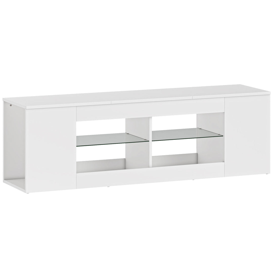 140 cm TV-bord, TV-skab, 6 rum, 2 glashylder, spånplade, hvid