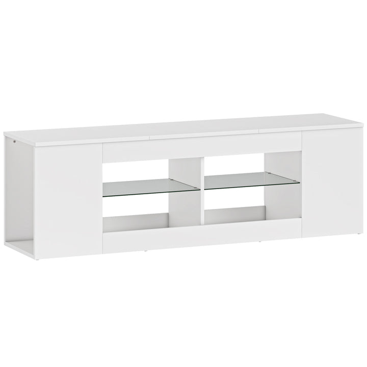 140 cm TV-bord, TV-skab, 6 rum, 2 glashylder, spånplade, hvid