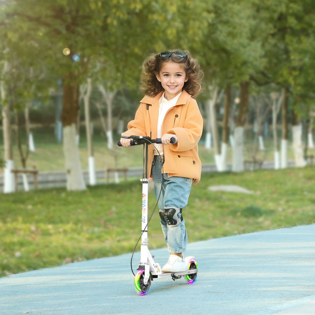 Børnescooter, dobbeltbremser, metalstel, fodstøtte, foldbar, 3-8 år, hvid