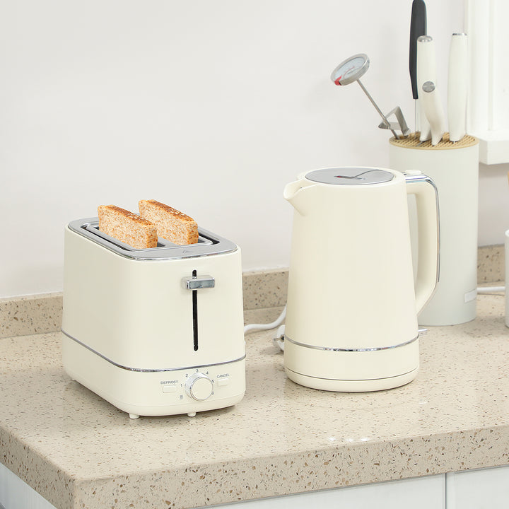 Sæt bestående af en 1,7L elkedel og en brødrister med 6 ristningsniveauer, beige