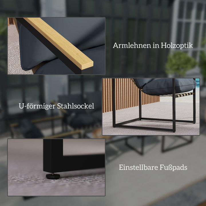 4-Delt havemøbelsæt, udendørsmøbelsæt, 2 lænestole, 2-personers sofa, 1 bord, polstret, stål, polyester, grå
