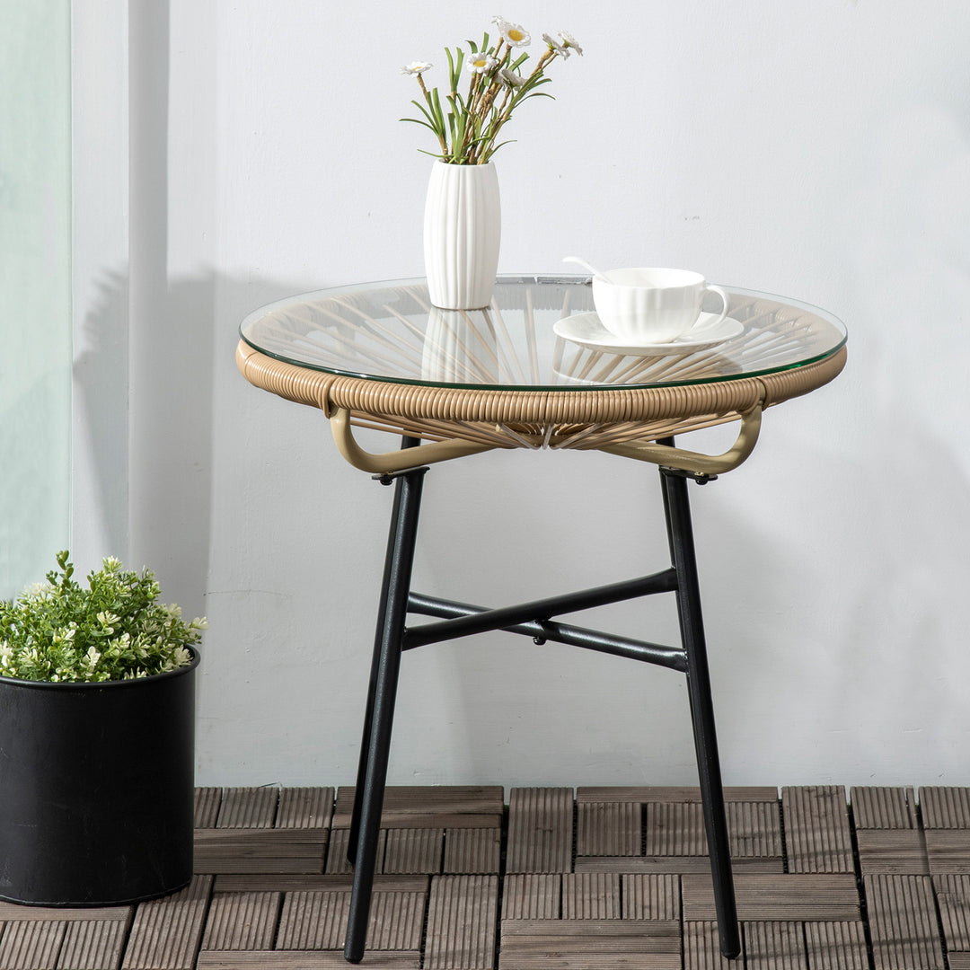 Havebord i bohemestil, PE-rattan, hærdet glas, vejrbestandigt, 50 cm x 50 cm x 50 cm, beige