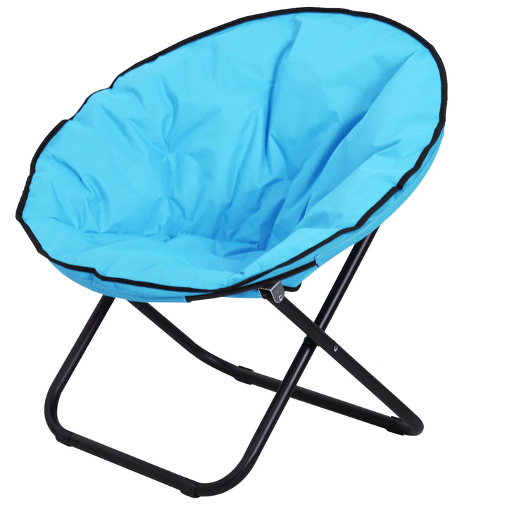 Foldbar campingstol med ryglæn, foldbar stol op til 120 kg, polstret månestol ekstra bred, foldbar udendørsstol til have, balkon, camping, blå