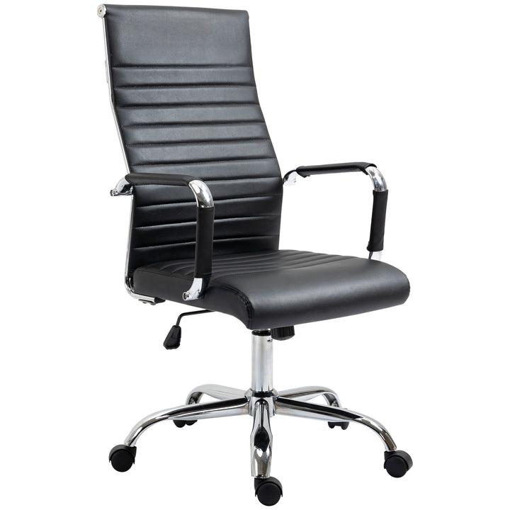 Kontorstol ergonomisk skrivebordsstol med vippefunktion chefstol højdejusterbar drejestol polstret kunstlæderskum sort 54 x 62 x 104-114 cm