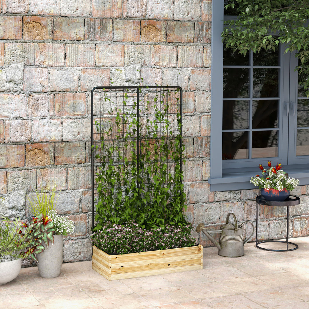 Højbed med espalier, fleeceforing, naturtræ, stål, 80x38x145 cm, sort