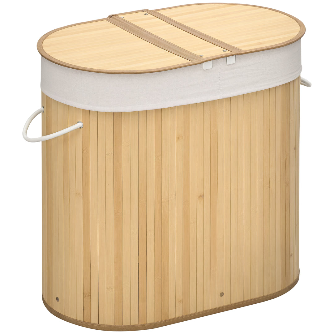 Vasketøjskurv 100l med aftagelig vasketøjsbænk 62,5 cm x 37 cm x 60,5 cm natur + hvid