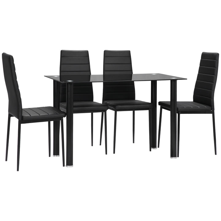5-Delt spisebordssæt med 4 stole, moderne design, glasbord, sort