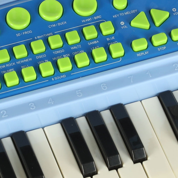 Keyboard til børneklaver interaktivt orgel 37 tangenter mikrofon stativ blå