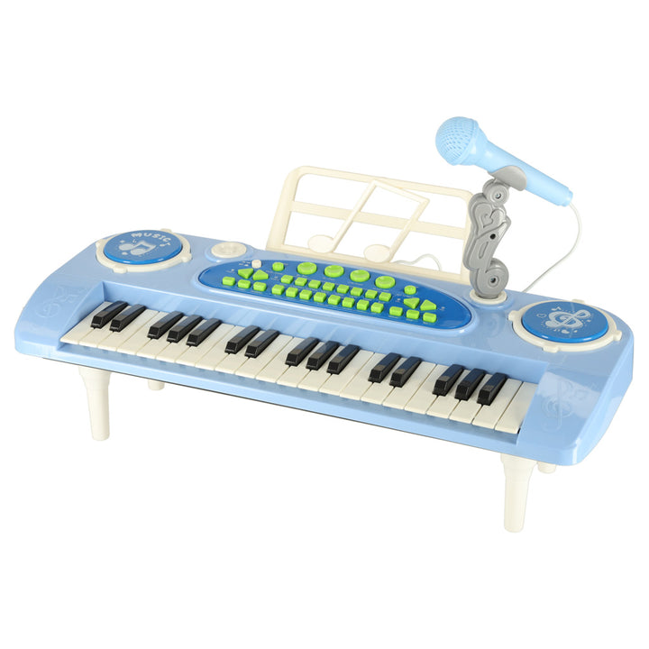 Keyboard til børneklaver interaktivt orgel 37 tangenter mikrofon stativ blå