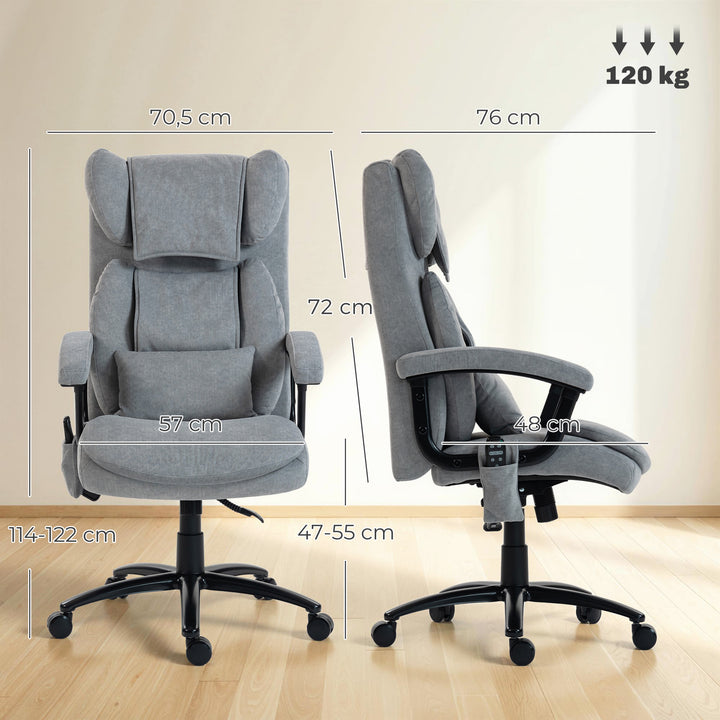 Ergonomisk massagekontorstol med 4 æltepunkter, executivestol med høj butterfly-ryglæn, bredt sæde, grå