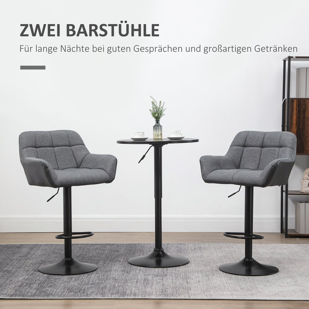 Barstole sæt med 2 retro design højdejusterbar kunstlæder hørlook grå + sort