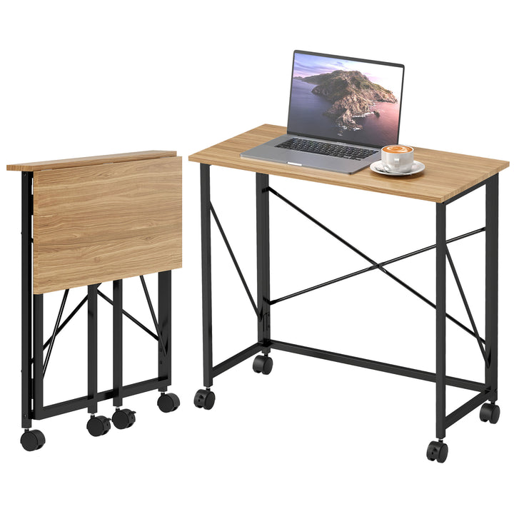 Klapbord med hjul, pladsbesparende, stål, mdf, eg