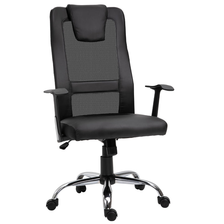 Kontorstol drejestol højdejusterbar lederstol skrivebordsstol ergonomisk pu sort 66 x 73 x 108-118 cm