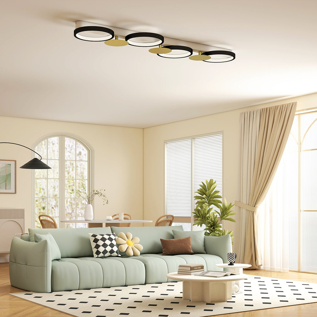 LED loftlampe 38W 1500LM 3000K-6500K, loftlampe til stue med 4 pærer, fjernbetjening, sort+guld