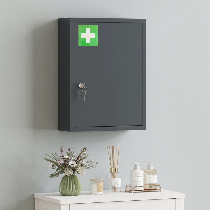 Vægmonteret medicinskab med lås, 3-etagers stålvægskab, 40 x 15 x 53,5 cm, trækulsgrå