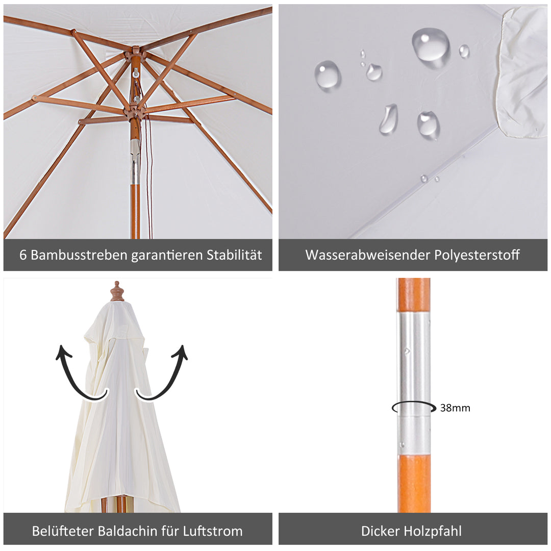 Parasol 200 x 150 x 235 cm, foldbar haveparasol, justerbar i 3 trin, rektangulær strandparasol, vandafvisende og UV-bestandig til strand, balkon, terrasse, have, cremehvid