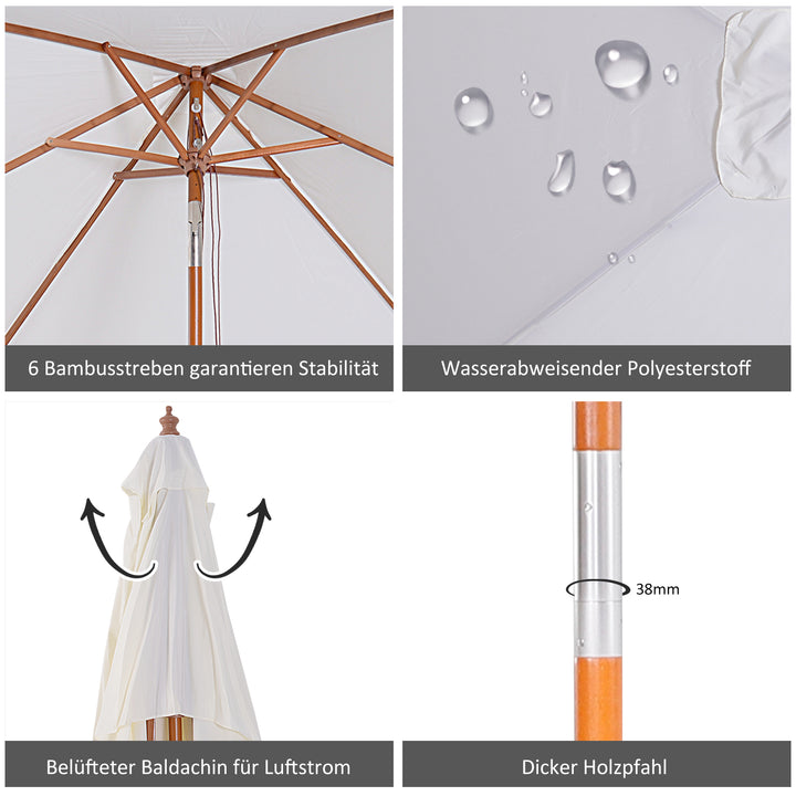 Parasol 200 x 150 x 235 cm, foldbar haveparasol, justerbar i 3 trin, rektangulær strandparasol, vandafvisende og UV-bestandig til strand, balkon, terrasse, have, cremehvid