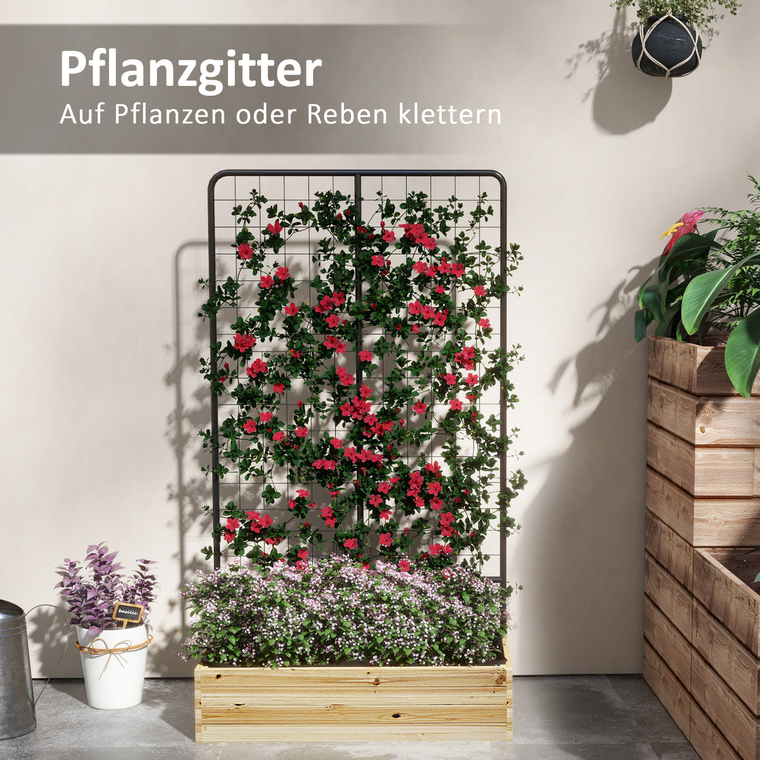 Højbed med espalier, fleeceforing, naturtræ, stål, 80x38x145 cm, sort
