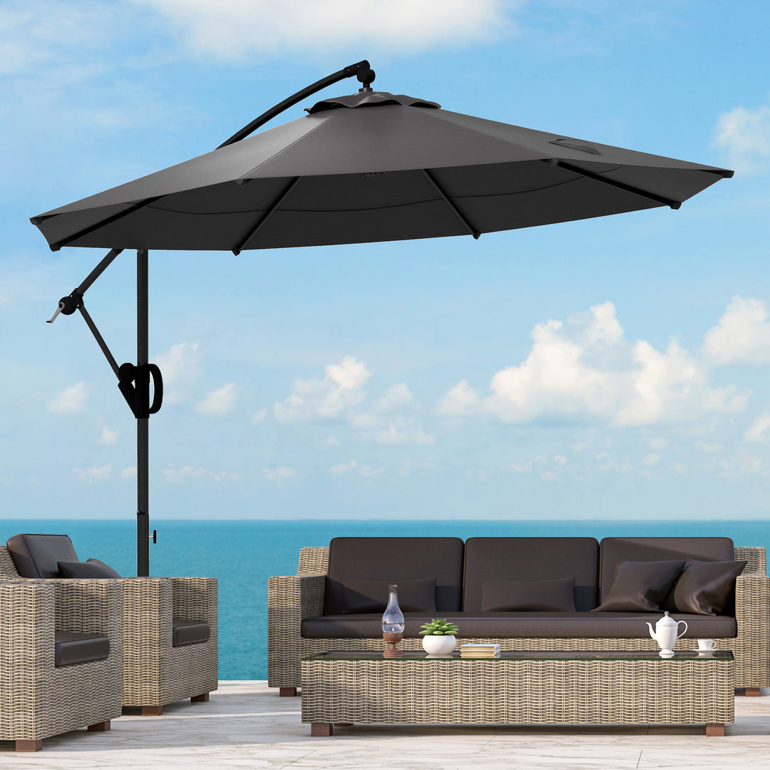 Parasol fritbærende parasol, inklusive krydsfod, 293 x 293 x 260 cm, grå