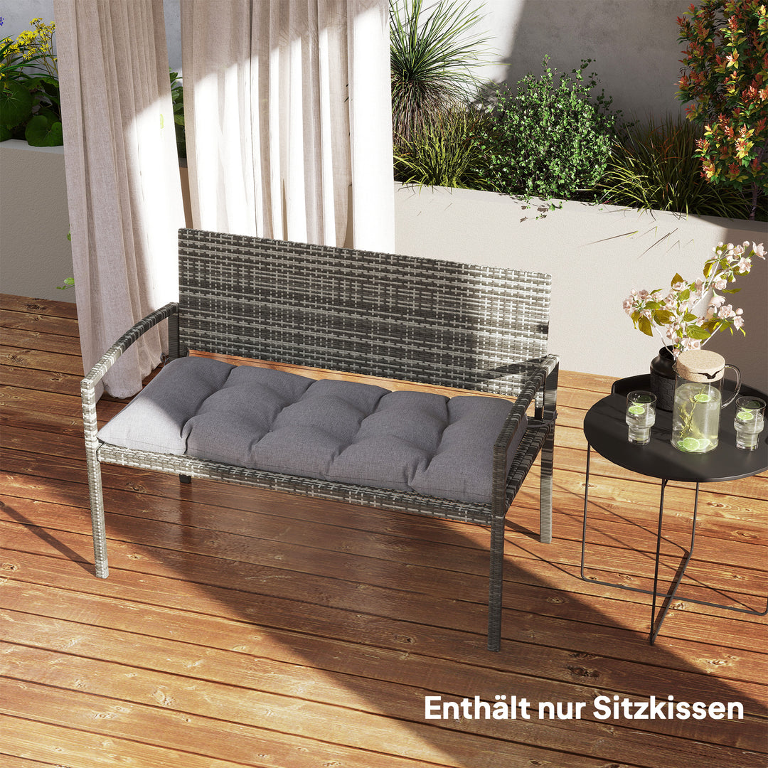 Bænkhynde 105 x 46 x 12,5 cm med bånd, udendørs siddehynde til havemøbler, bænk, grå