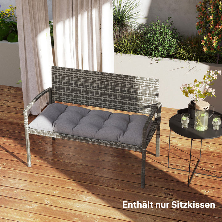 Bænkhynde 105 x 46 x 12,5 cm med bånd, udendørs siddehynde til havemøbler, bænk, grå