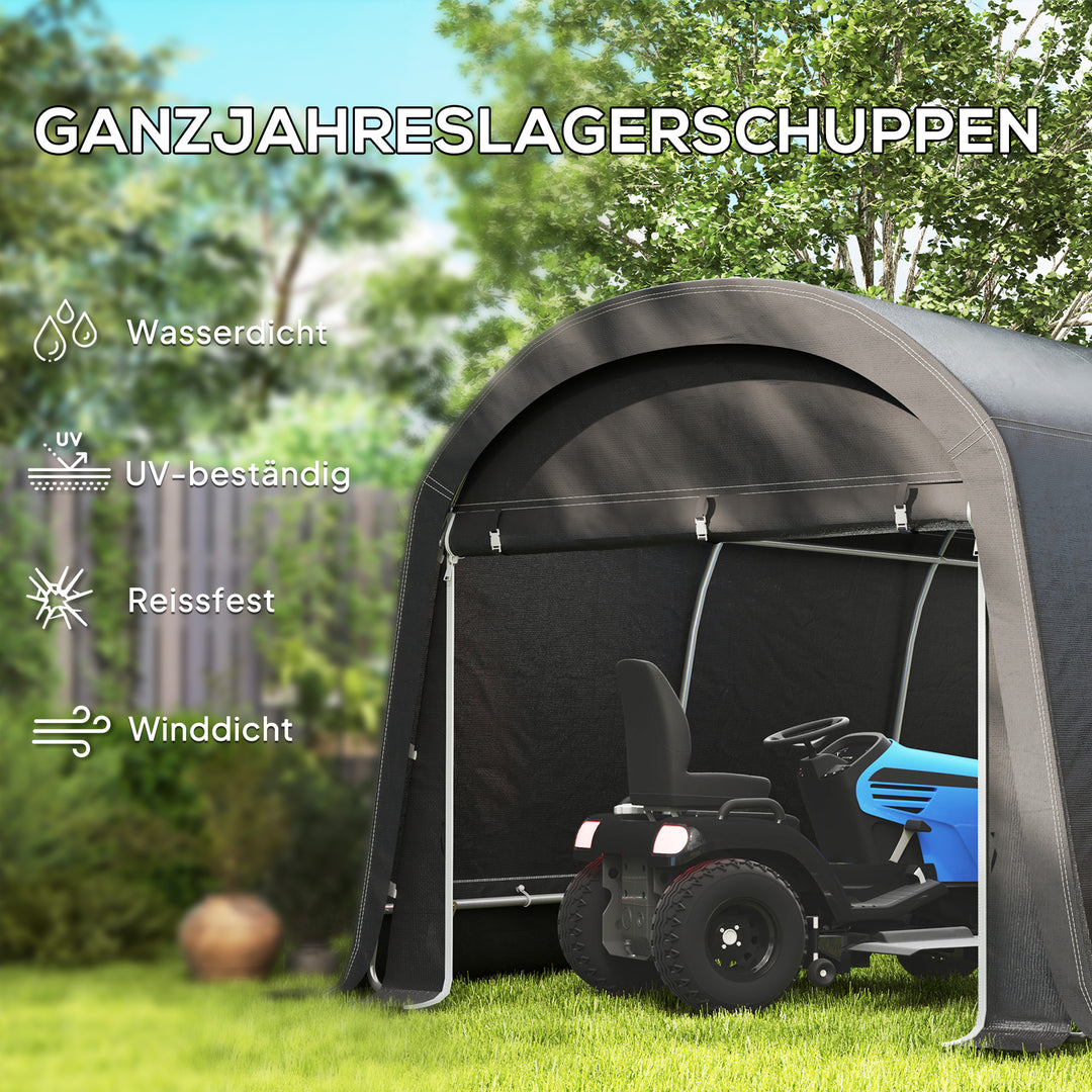 Haveskur med plastikpresenning, værktøjstelt, mobil garage, 300B x 450D x 230H cm, mørkegrå