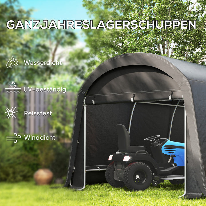 Haveskur med plastikpresenning, værktøjstelt, mobil garage, 300B x 450D x 230H cm, mørkegrå