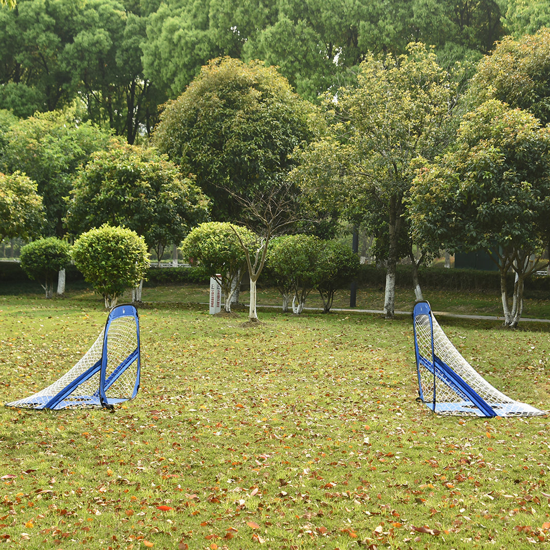 Fodboldmål, pop-up-mål, bærbart fodboldnet, sæt med 2 minimål, mobil med bæretaske, sammenklappelig, blå, 123 x 80 x 80 cm