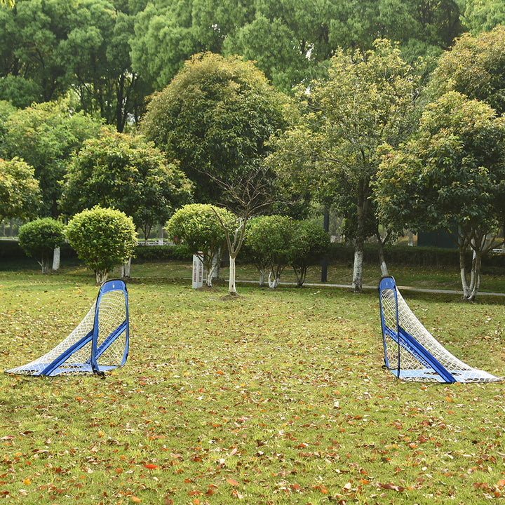 Fodboldmål, pop-up-mål, bærbart fodboldnet, sæt med 2 minimål, mobil med bæretaske, sammenklappelig, blå, 123 x 80 x 80 cm