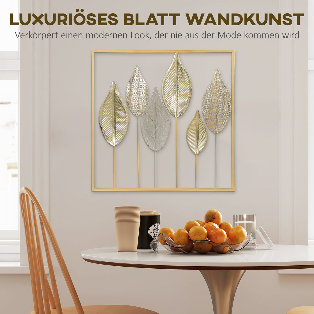 Metalramme med bladdesign, vægdekoration, moderne stil, guldfarvet