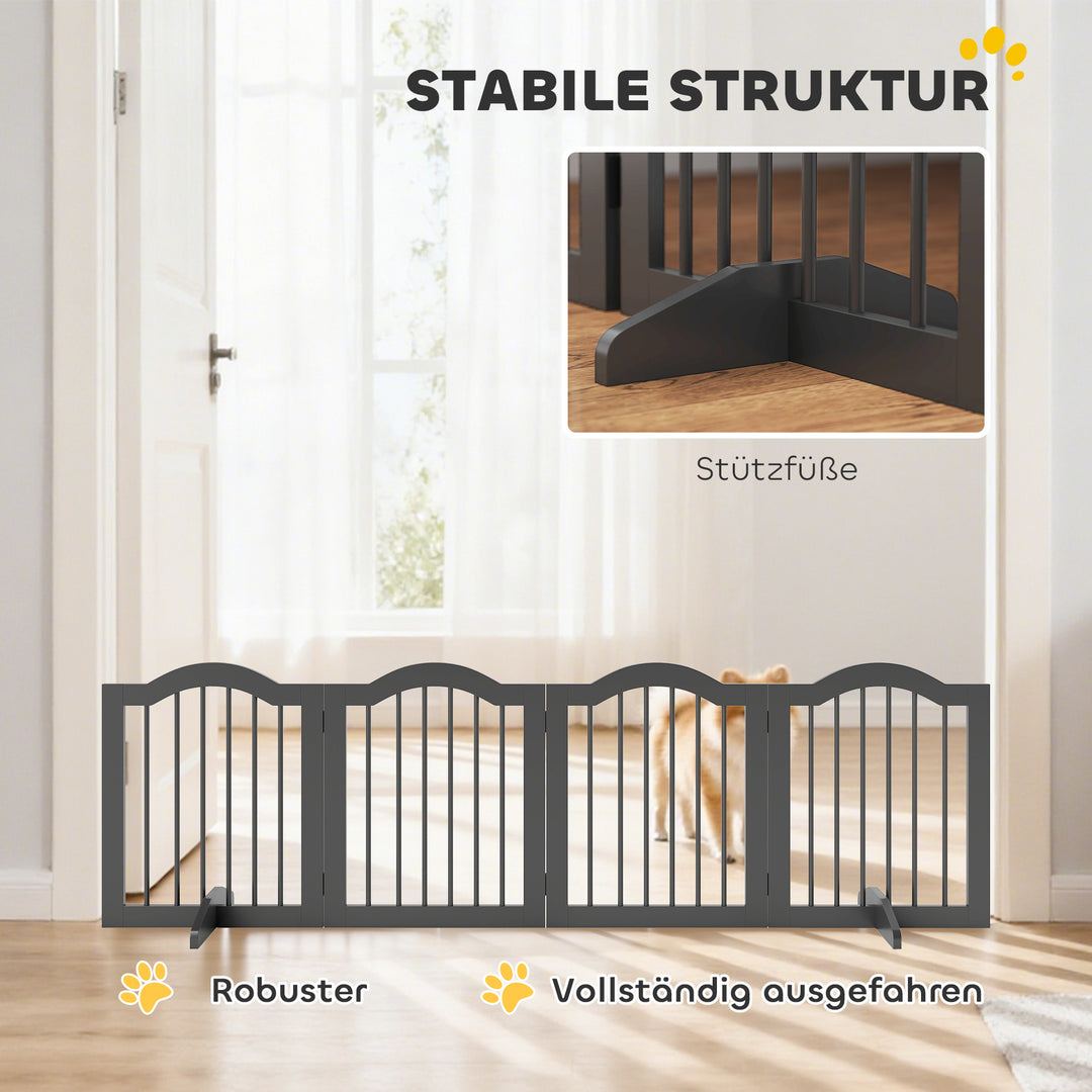 Fritstående hundegitter med fødder, foldbart, 4 paneler, 208 x 29,5 x 61 cm, sort