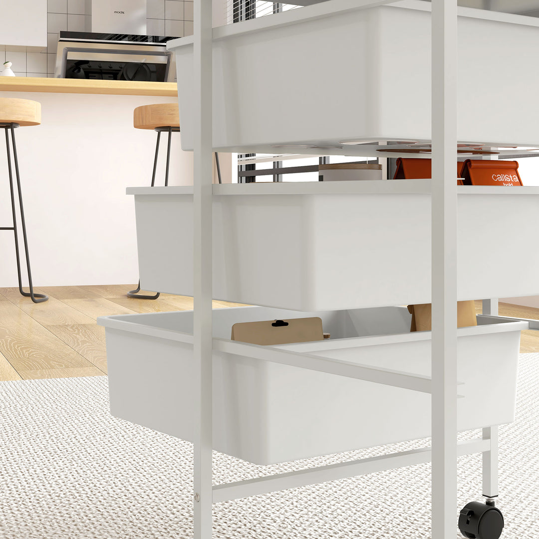 Sidebord med hjul, 3 kurve til transport og opbevaring, køkkenrulle, 40,8L x 33,5B x 60,5H cm, hvid