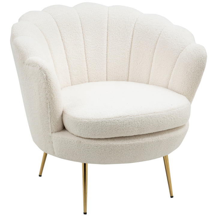 Skalformet polstret lænestol, afslappende stol, afslappende stol, guldlook metalben, 79l x 77b x 77h cm, hvid