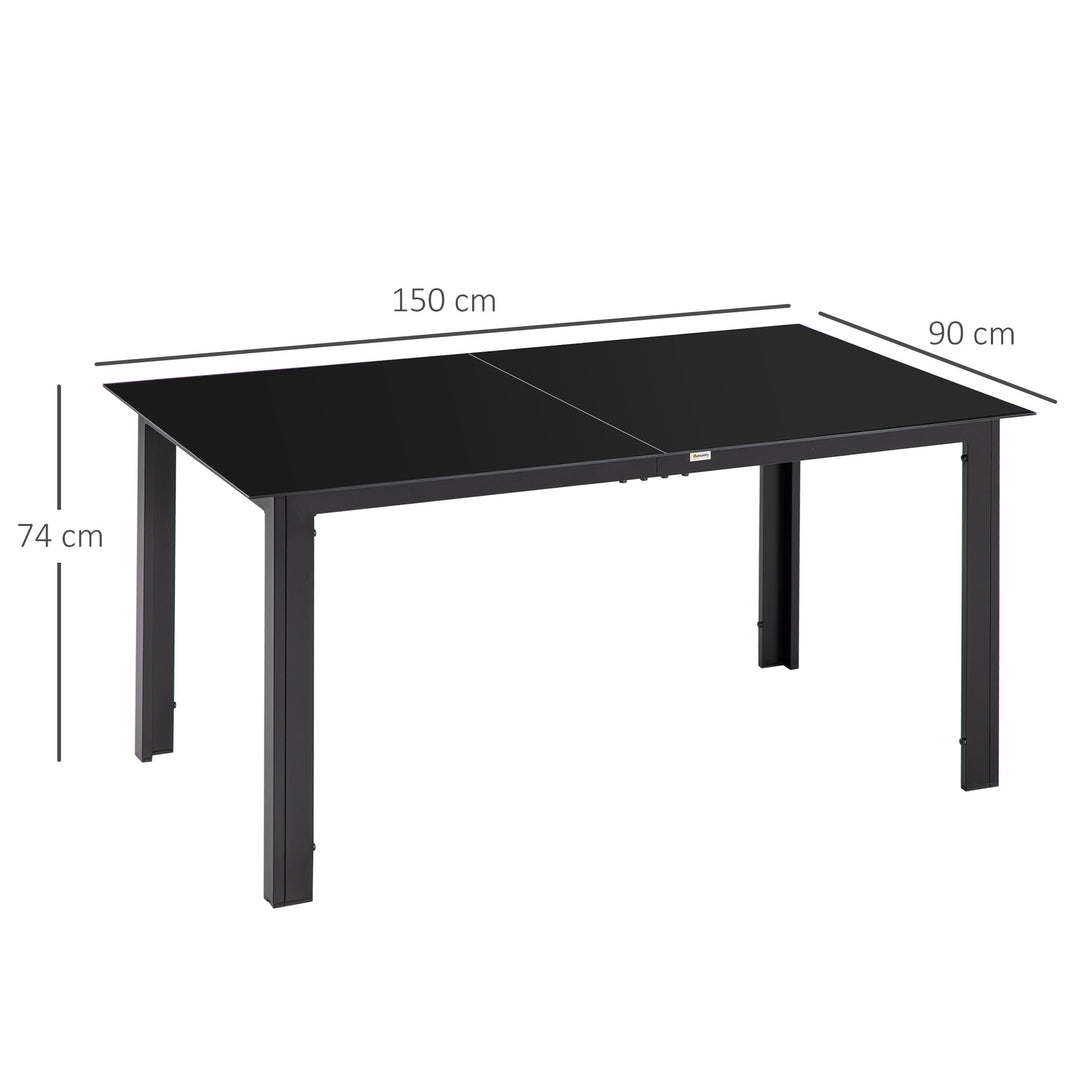 Havebord til 6 personer, vejrbestandigt, hærdet glas, terrassebord, 150 cm x 90 cm x 74 cm, sort