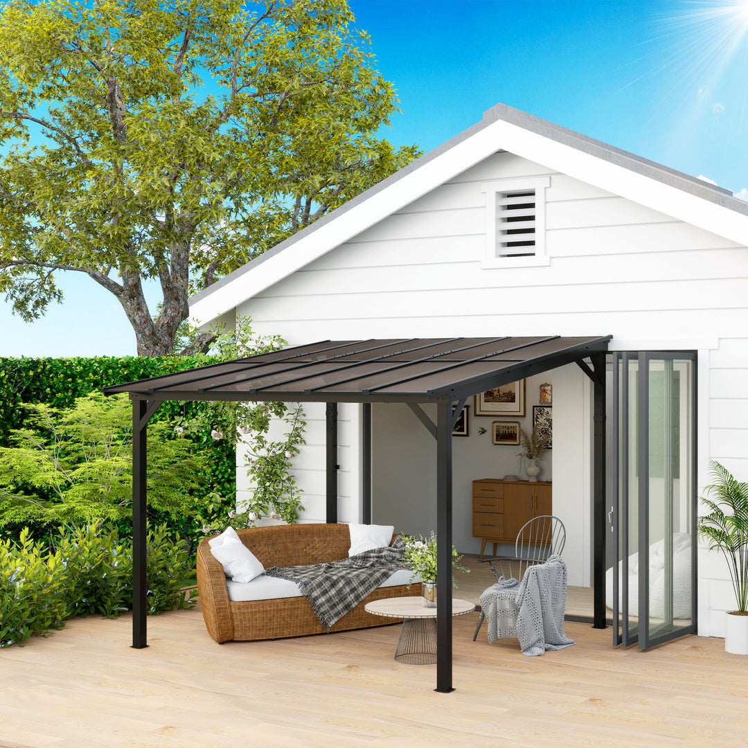 3 x 3 m metalpergola, havepergola med vandtæt tag, fritstående, vindtæt, UV-bestandig, mørkegrå