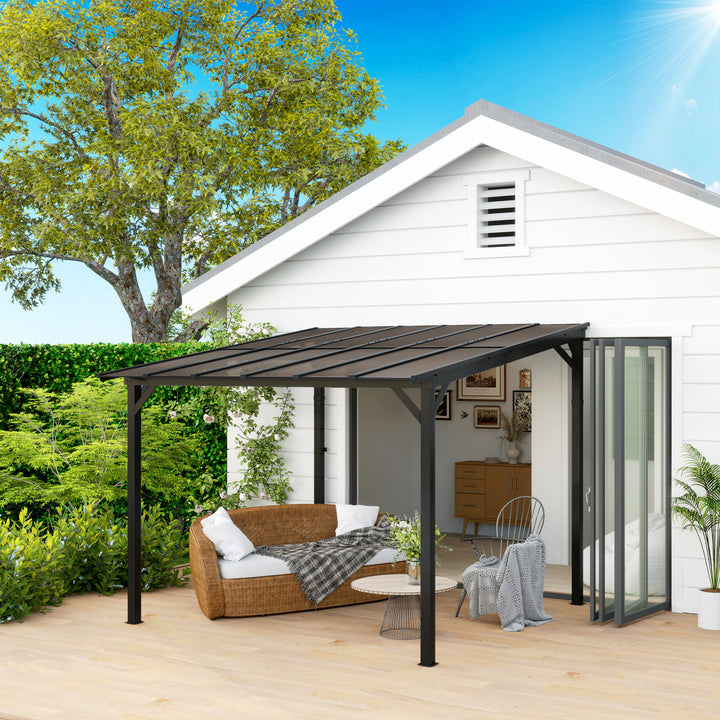 3 x 3 m metalpergola, havepergola med vandtæt tag, fritstående, vindtæt, UV-bestandig, mørkegrå