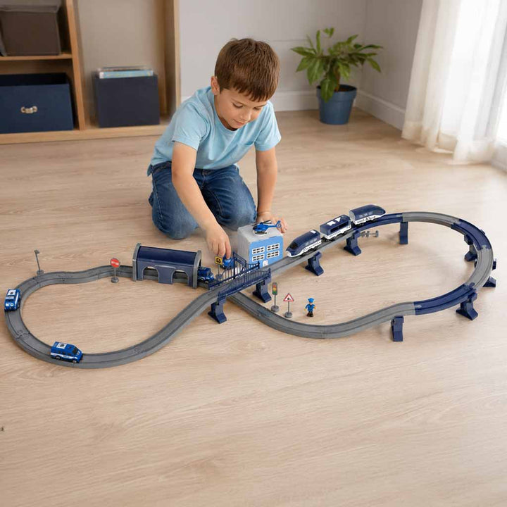 Elektrisk tog, politibiler, 92 elementer ~300 cm
