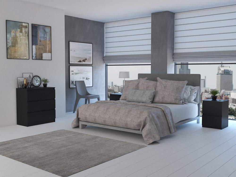 Moderne sengebord med 2 skuffer, sort