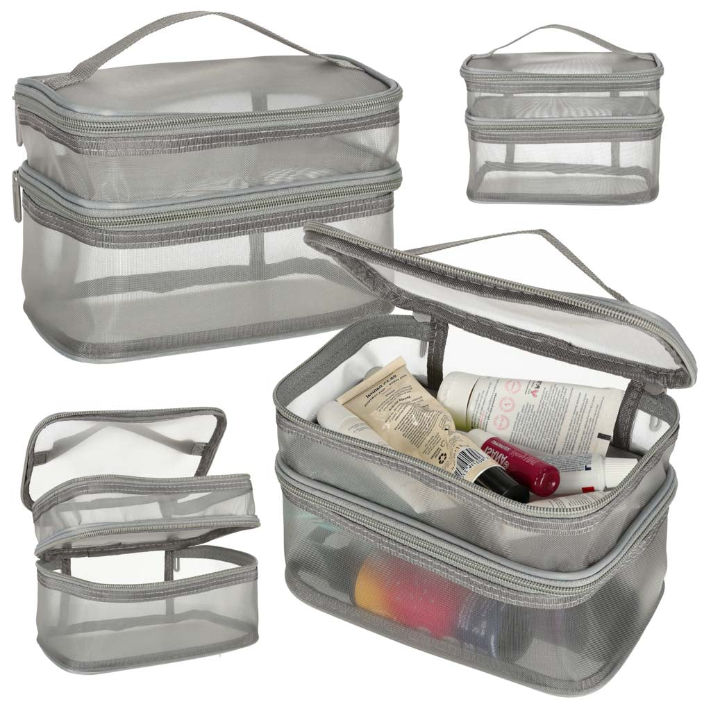 Kosmetik rejsearrangør foldbar stablet organizer til opbevaring af kosmetiktilbehør grå