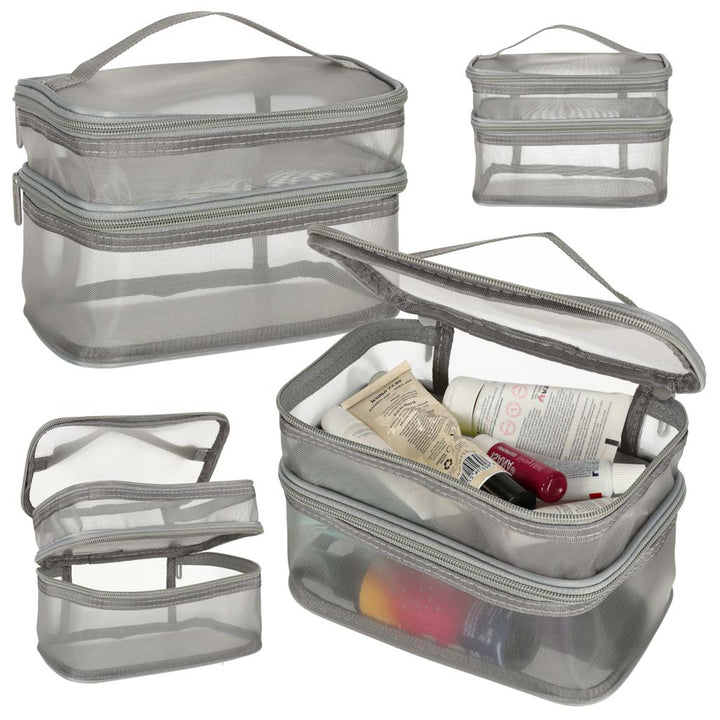Kosmetik rejsearrangør foldbar stablet organizer til opbevaring af kosmetiktilbehør grå
