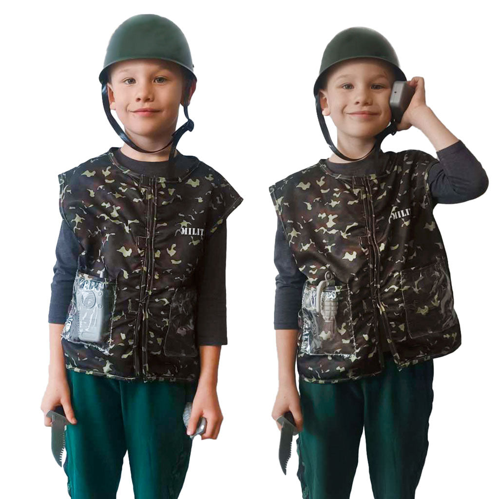 Karnevalskostume med hjelm og soldat 3-8 år