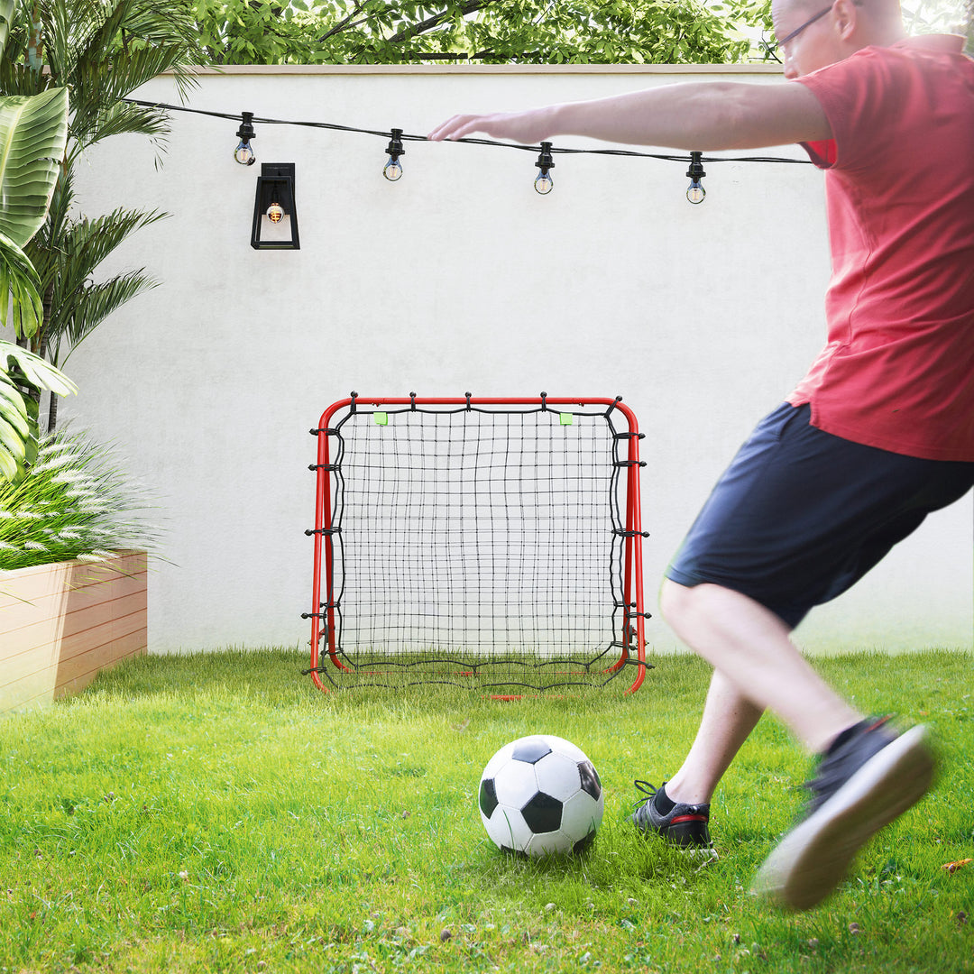 Fodboldmål, justerbart, foldbart, metalramme, 100 x 95 cm, rød