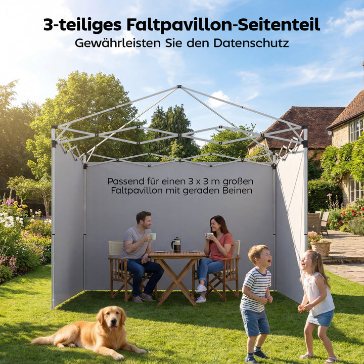 3-delt sæt sidepaneler med lynlås til en 3 x 3 m pavillon, lysegrå