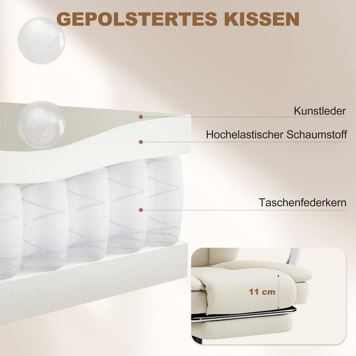 Kontorstol med lænefunktion, skrivebordsstol, højdejusterbar drejestol med fodstøtte, 64 x 73 x 120 cm, beige