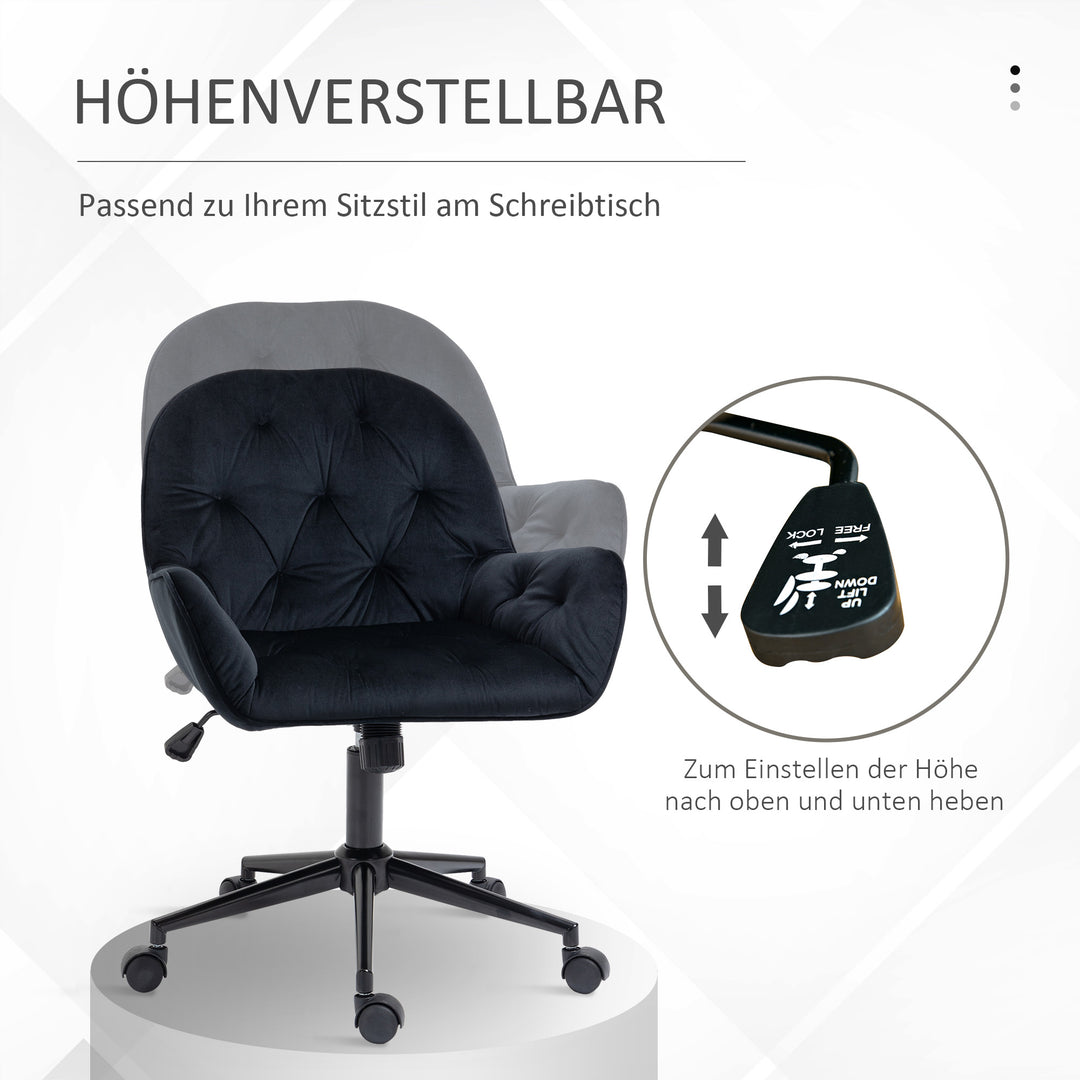Kontorstol, drejestol, højdejusterbar chefstol, skrivebordsstol, lænestol, kontor, fløjlsblød polyester, sort, 60 x 61 x 81-91 cm