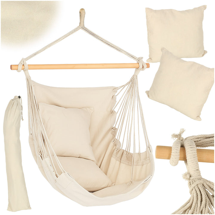 Brasiliansk stol med fodstøtte, hængegynge 130 cm beige