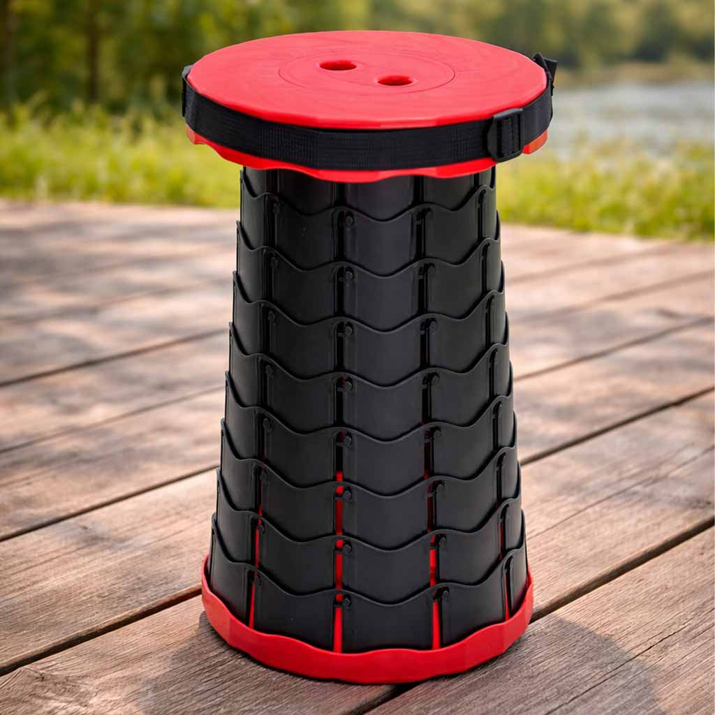 Klapstol, foldbar skammel, skammel til hjemmet, haven, camping, rød