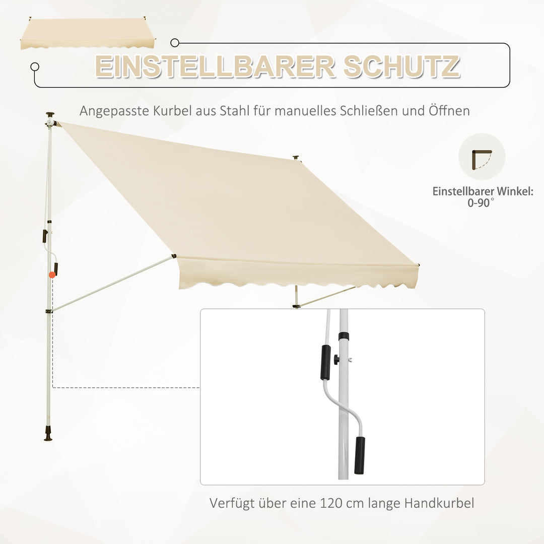 Klemmemarkise med håndsving, højdejusterbar, leddelt armmarkise, smudsafvisende, vejrbestandig, balkonmarkise 150 cm bred, terrassemarkise til terrasse, balkon, veranda, beige
