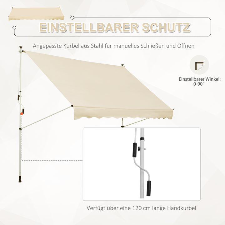 Klemmemarkise med håndsving, højdejusterbar, leddelt armmarkise, smudsafvisende, vejrbestandig, balkonmarkise 150 cm bred, terrassemarkise til terrasse, balkon, veranda, beige